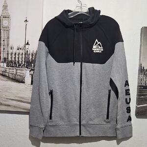 American Eagle Outfitters Black and Gray Zip Up Sweater